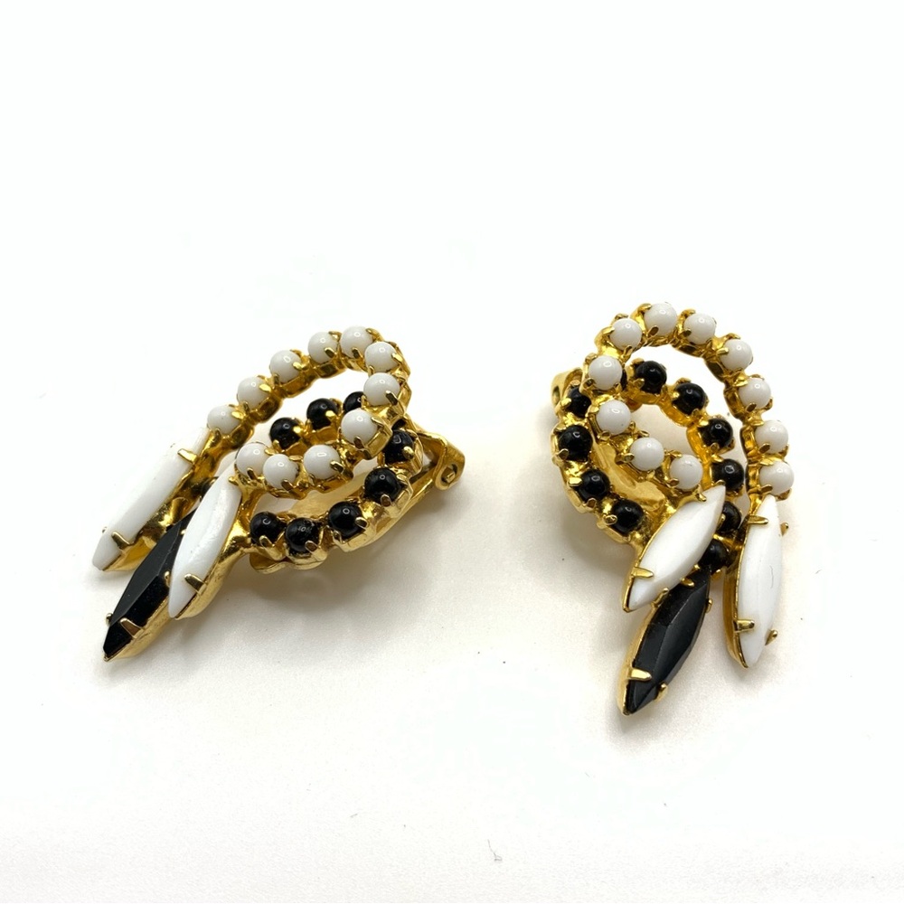 Vintage Verified D&E Juliana Elegant Gold and Black and white Swirling Earrings